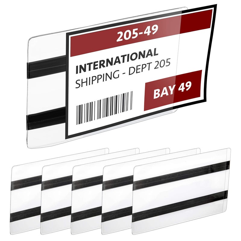 GlossyEnd Pack of 25 - Pallet Rack Sign Holder with Two Magnetic Strips, Vinyl Pouch Label Holder with Side Opening, Rack & Shelf Card Holders, Size 3-1/2" Height x 5-1/2" Wide - Image 1